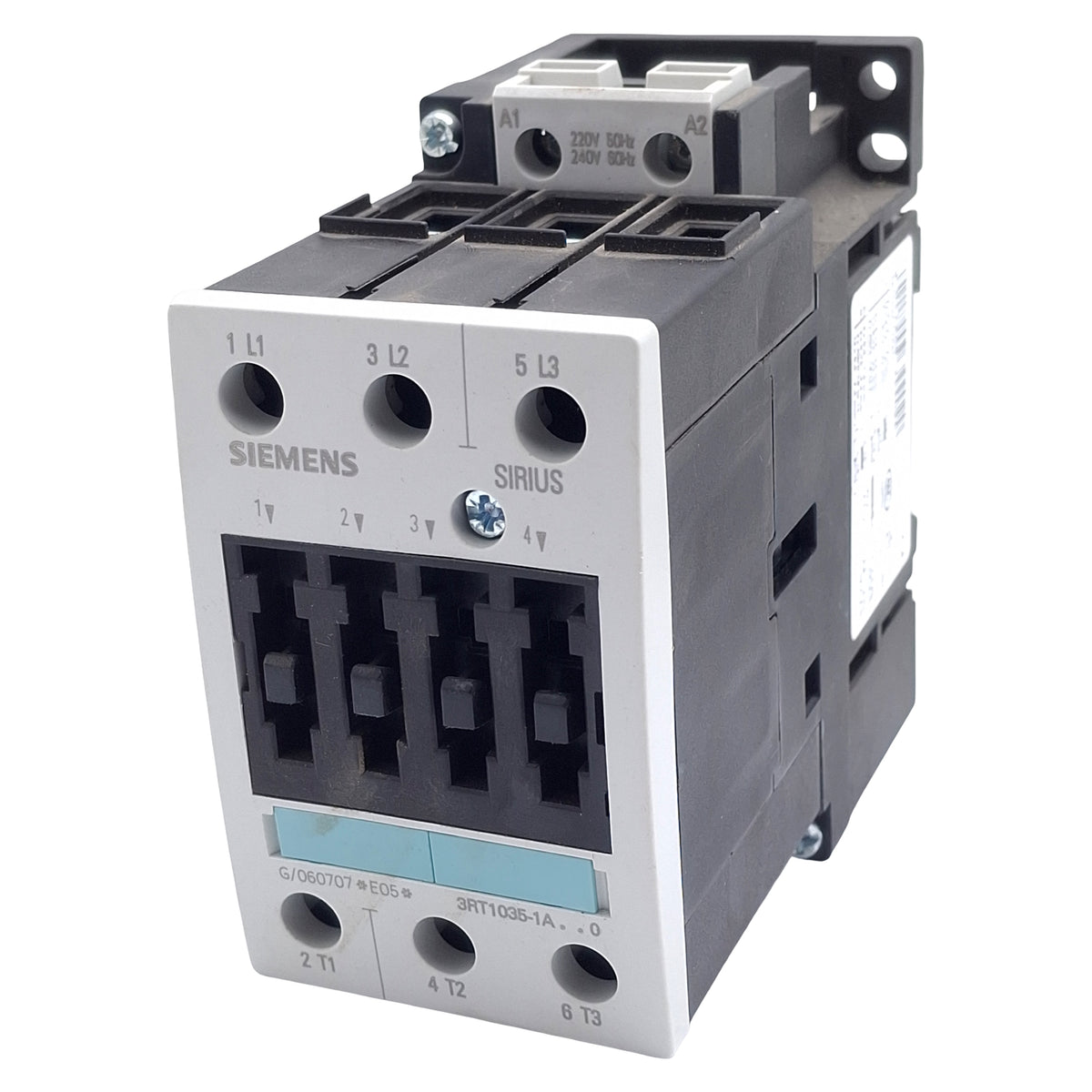 Used Siemens 3RT1035-1AP60 Power Contactor, 3-Pole, 40/60A, 400V, 220/240VAC Coil