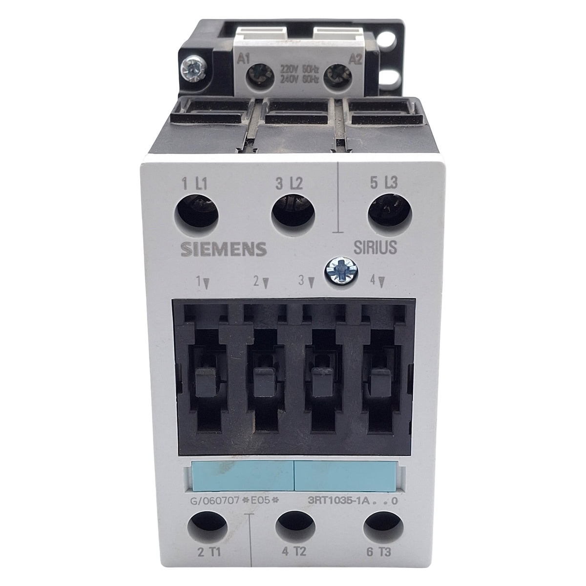 Used Siemens 3RT1035-1AP60 Power Contactor, 3-Pole, 40/60A, 400V, 220/240VAC Coil