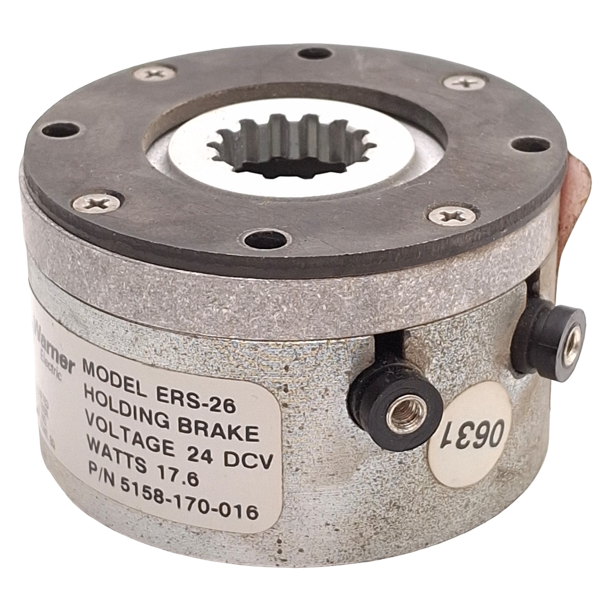 Used Warner ERS-26 Electrically Released Holding Brake, 1.5lb-ft, ø2.46in OD, 24VDC