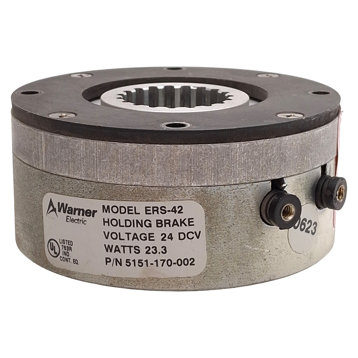 Used Warner ERS-42 Electrically Released Holding Brake, 7.0lb-ft, ø3.52in OD, 24VDC