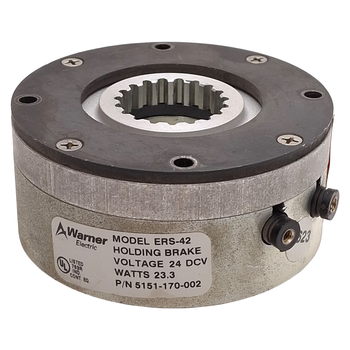 Used Warner ERS-42 Electrically Released Holding Brake, 7.0lb-ft, ø3.52in OD, 24VDC