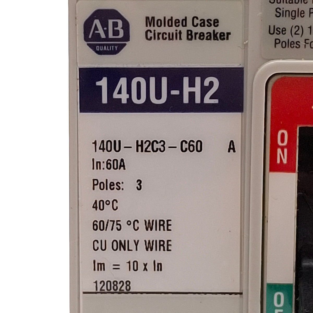 Used Allen Bradley 140U-H2C3-C60 Molded Case Circuit Breaker 3-Pole 60A 600VAC/250VDC