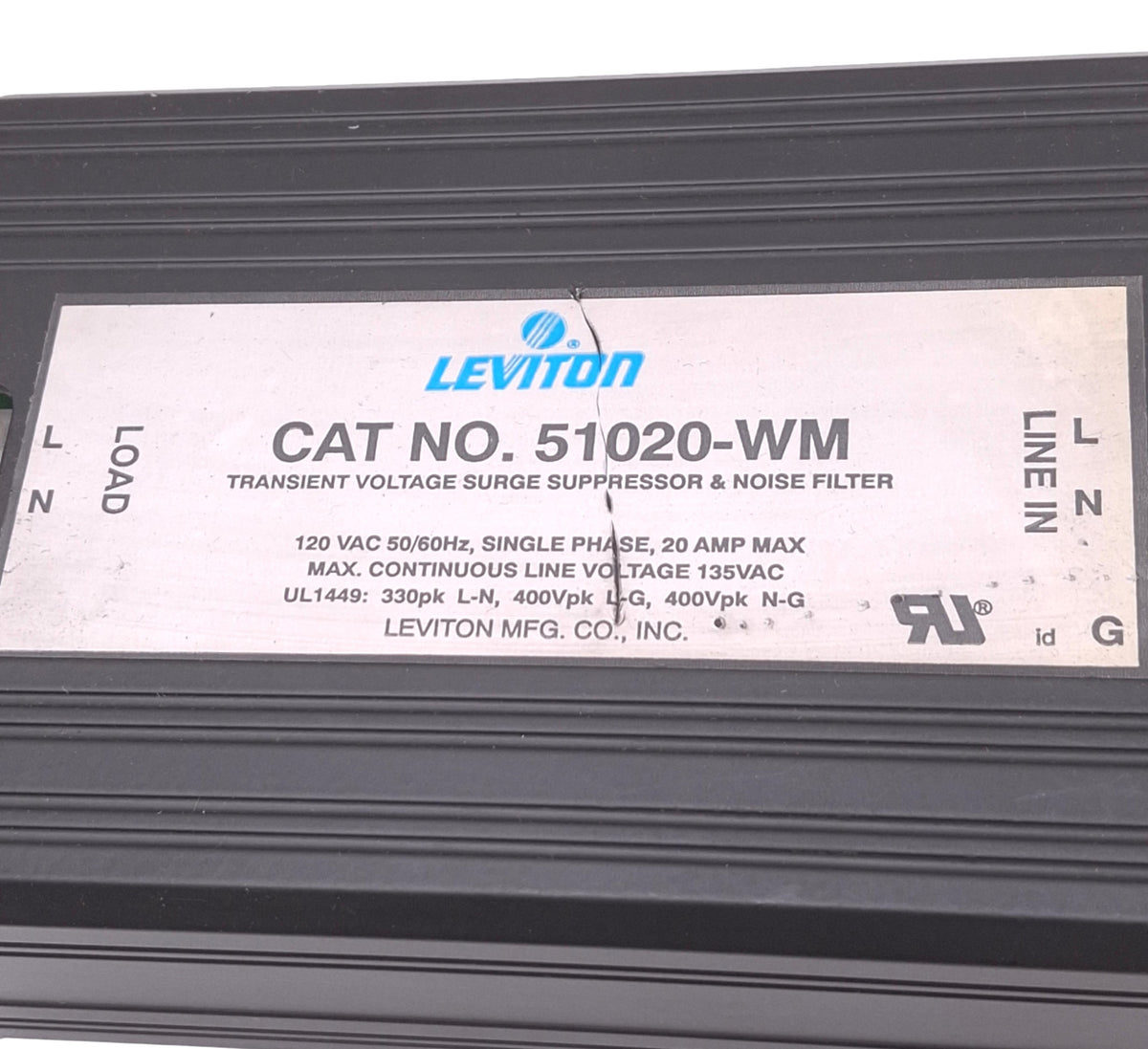 Used Leviton 51020-WM Surge Suppressor/Noise Filter, 120VAC 20A Max, 52kA Surge