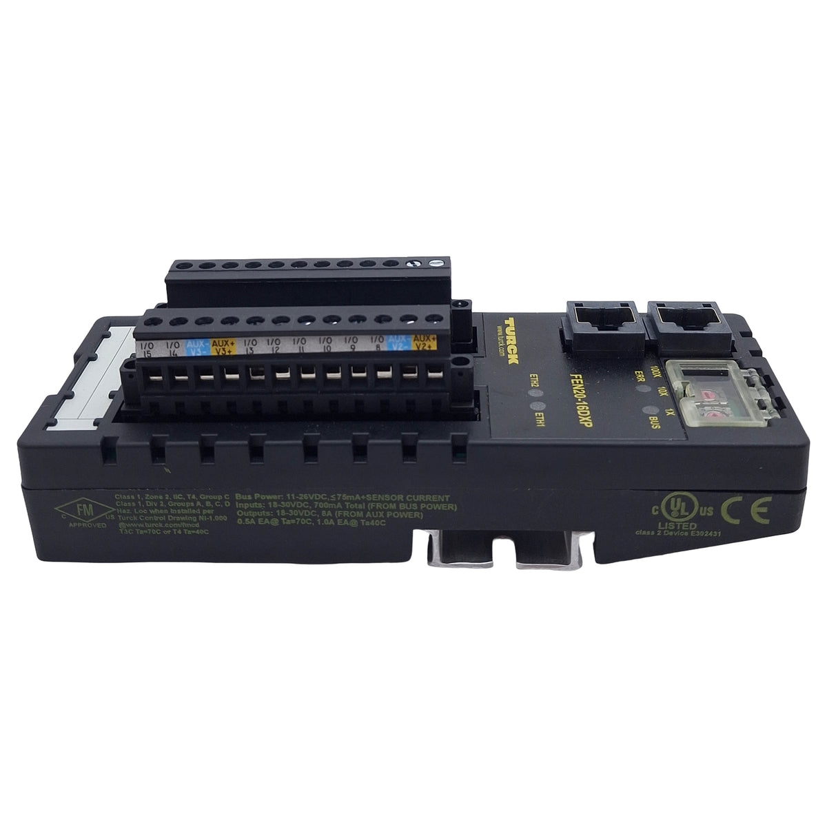 Used Turck FEN20-16DXP Compact IP20 Multiprotocol Ethernet I/O Station 16-Channel PNP