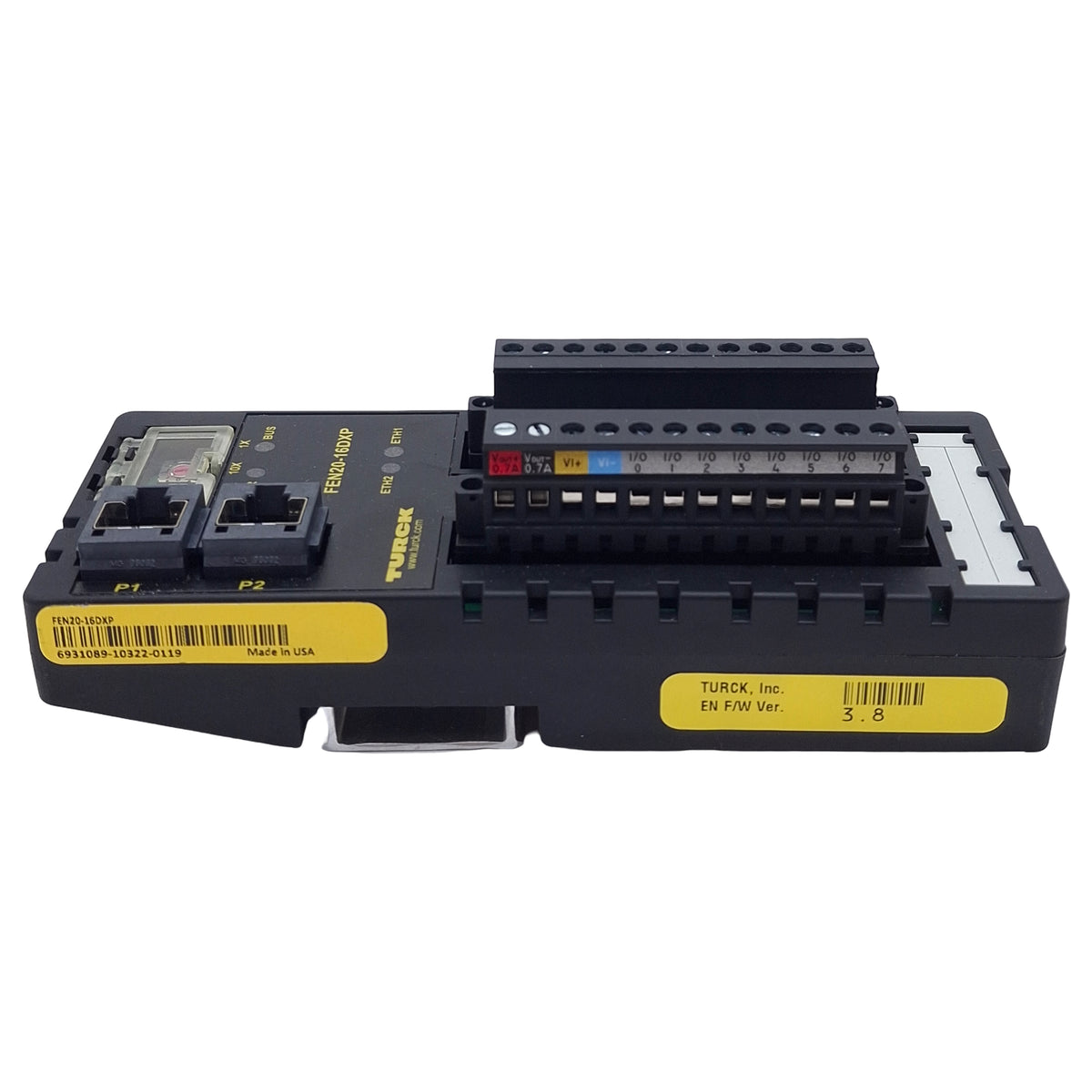 Used Turck FEN20-16DXP Compact IP20 Multiprotocol Ethernet I/O Station 16-Channel PNP