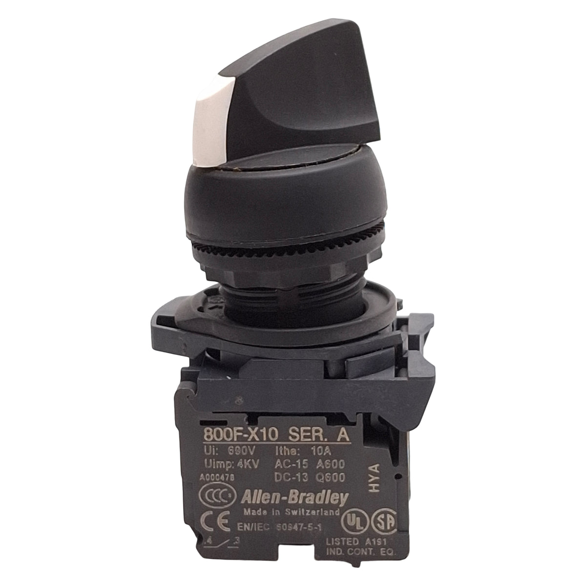 Used Allen Bradley 800FP-SM22MX20 Selector Switch 2-Position, 2NO, 22.5mm, 10A 600VAC