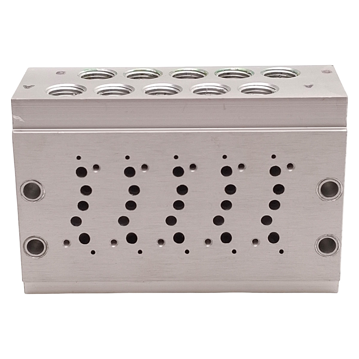 Used SMC SS5Y3-42-05-01N Aluminum Bar Stock Pneumatic Manifold, 5-Station, 1/8in NPT