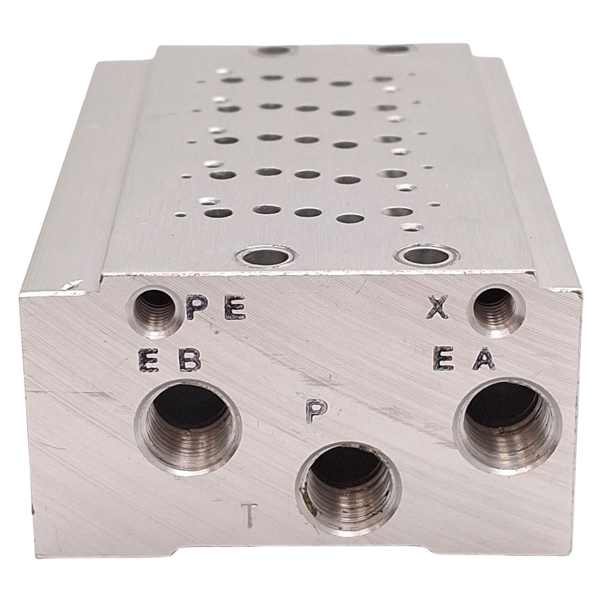 Used SMC SS5Y3-42-05-01N Aluminum Bar Stock Pneumatic Manifold, 5-Station, 1/8in NPT