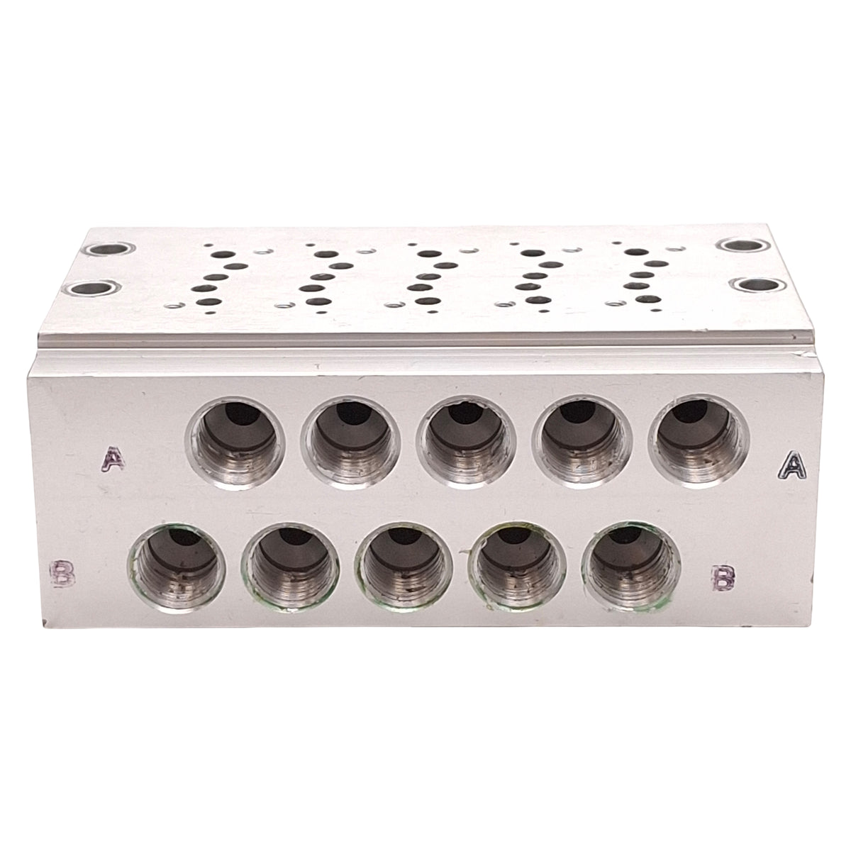 Used SMC SS5Y3-42-05-01N Aluminum Bar Stock Pneumatic Manifold, 5-Station, 1/8in NPT