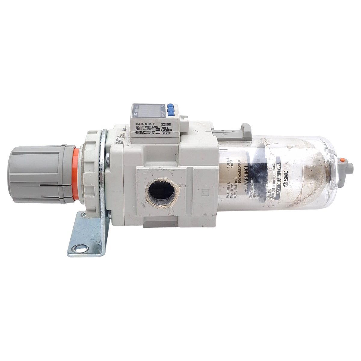 Used SMC AW30-N03E3-Z-B Pneumatic Filter Regulator, PNP, 3/8in NPT, 7-125psi, 5µm