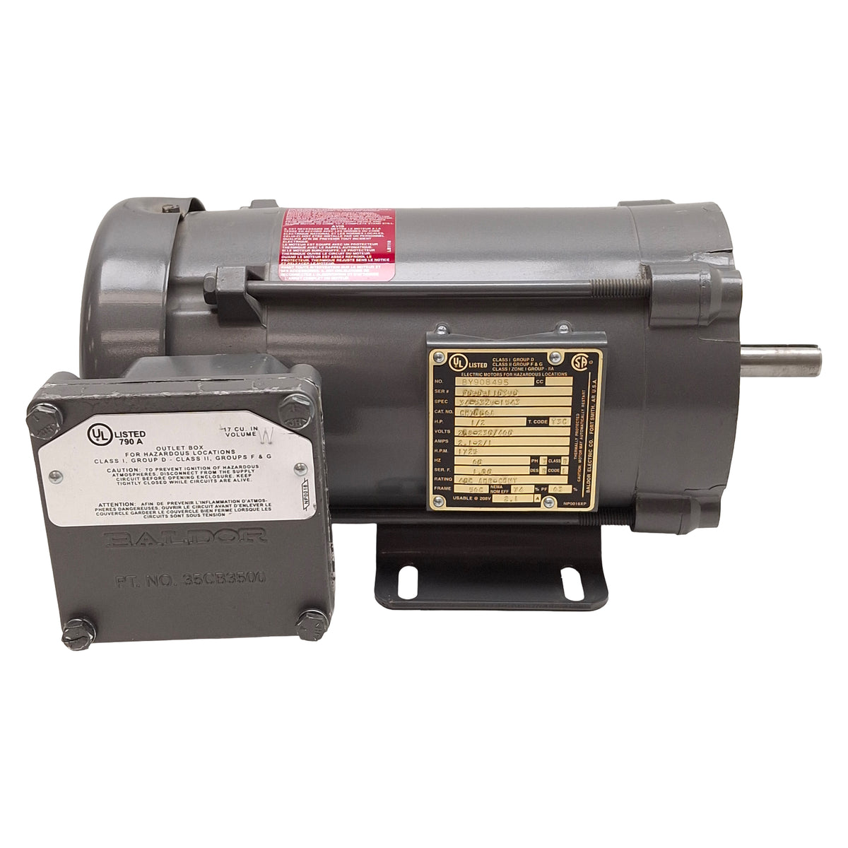 Used Baldor CM7006A Hazardous Location AC Motor, 1/2HP, 3Ø 208-230/460VAC, NEMA 56C