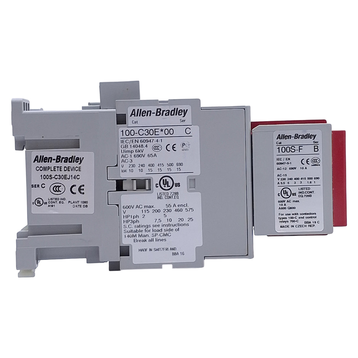 Used Allen Bradley 100S-C30EJ14C Safety Contactor 3-Pole 3NO, 30A 400V, 24VDC Coil