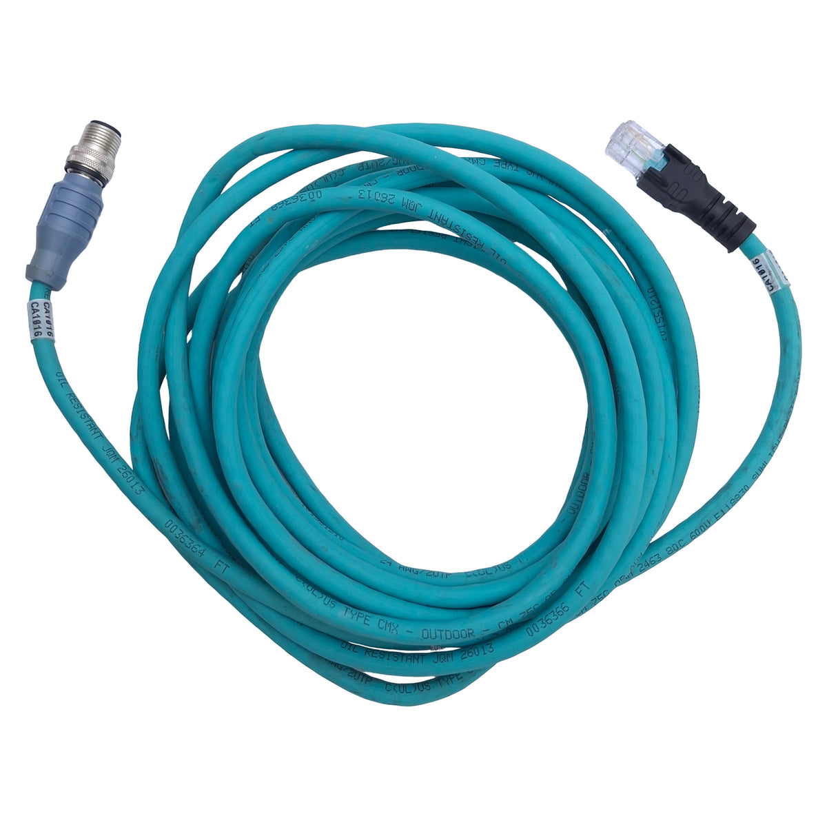 Used Turck RSCD RJ45 440-5M Ethernet Cordset, M12 4-Pin Eurofast to RJ45, 5m Length