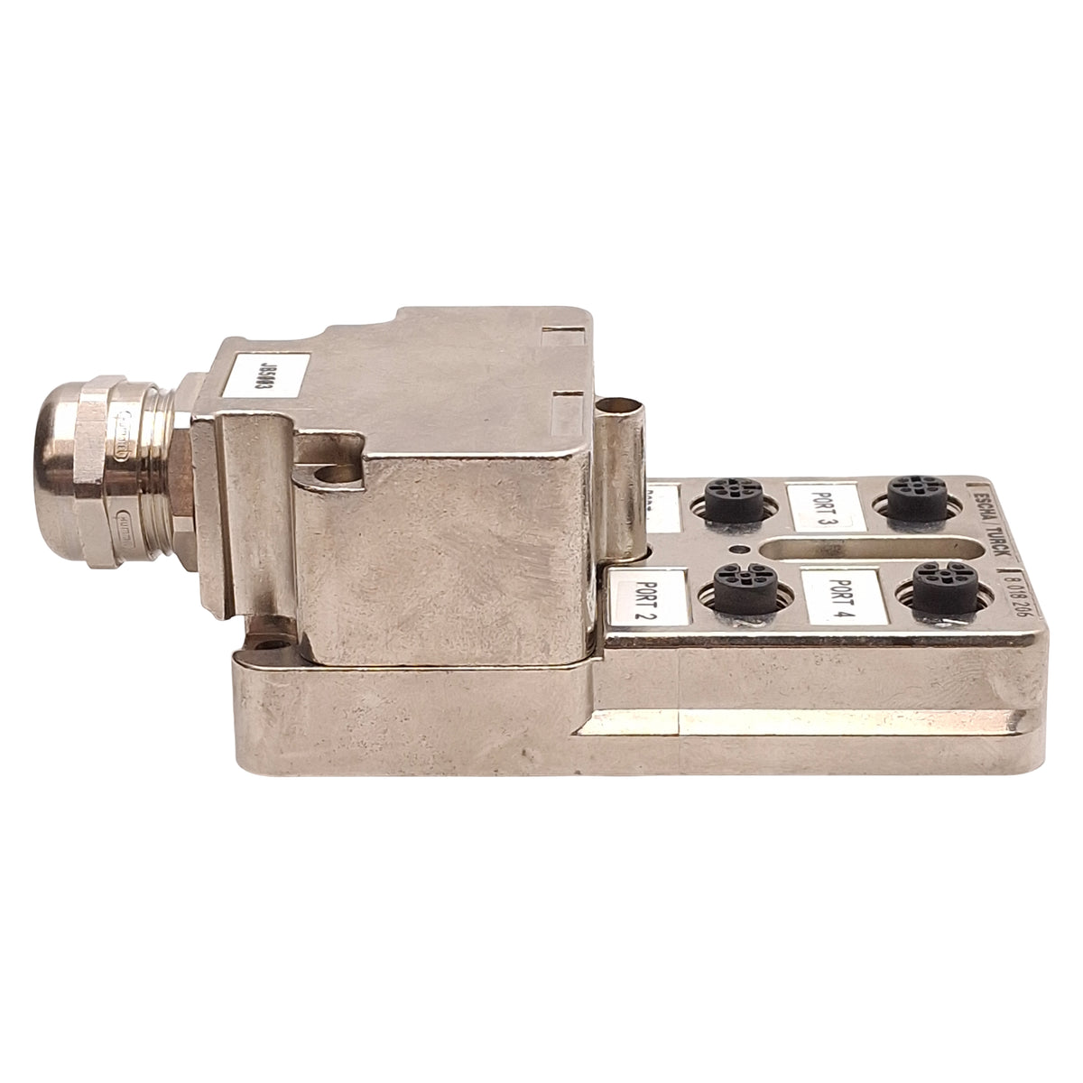Used Escha/Turck U8018206 4MB12-5P1-MS-SK Junction Box 4-Port, M12 5-Pin Female, Zinc