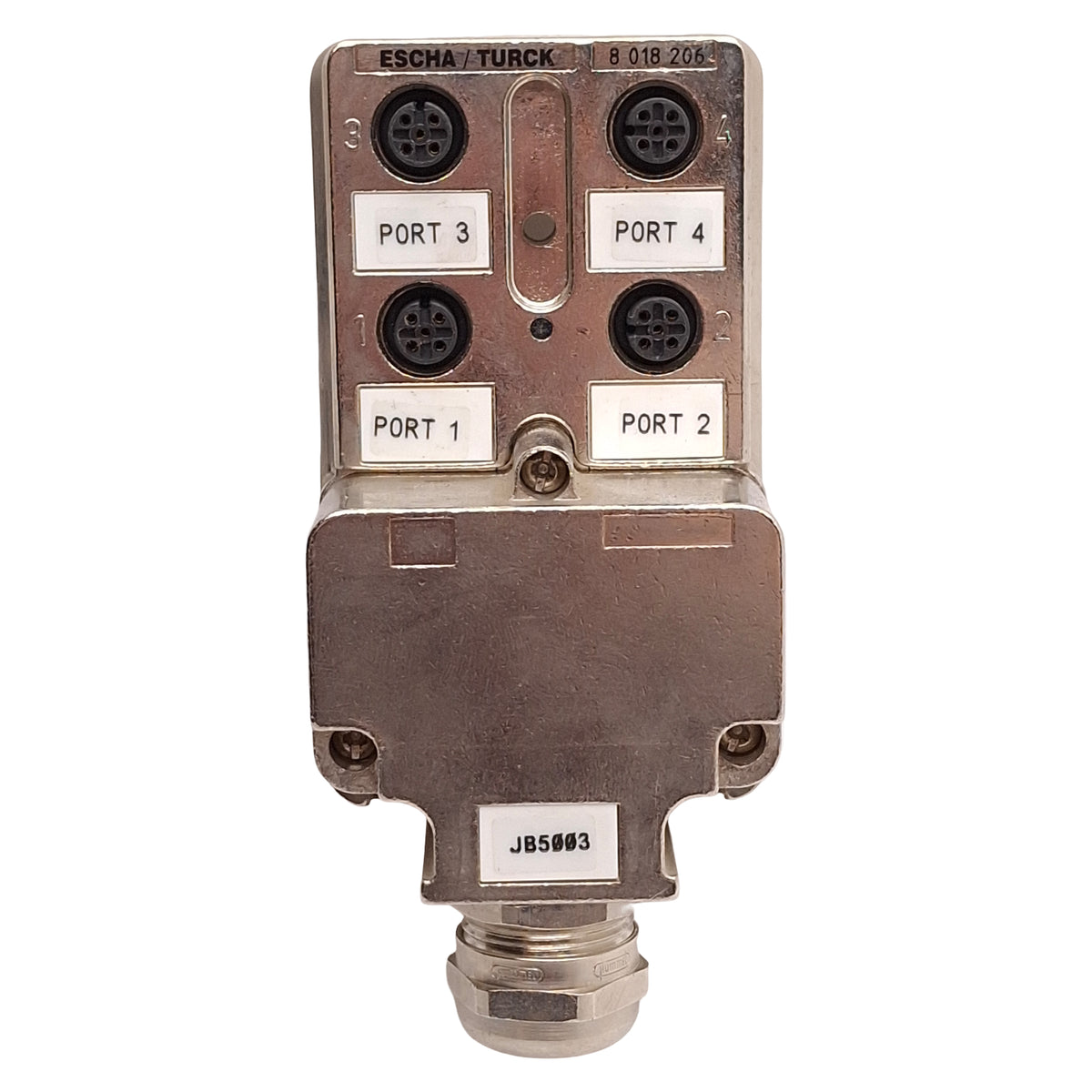 Used Escha/Turck U8018206 4MB12-5P1-MS-SK Junction Box 4-Port, M12 5-Pin Female, Zinc