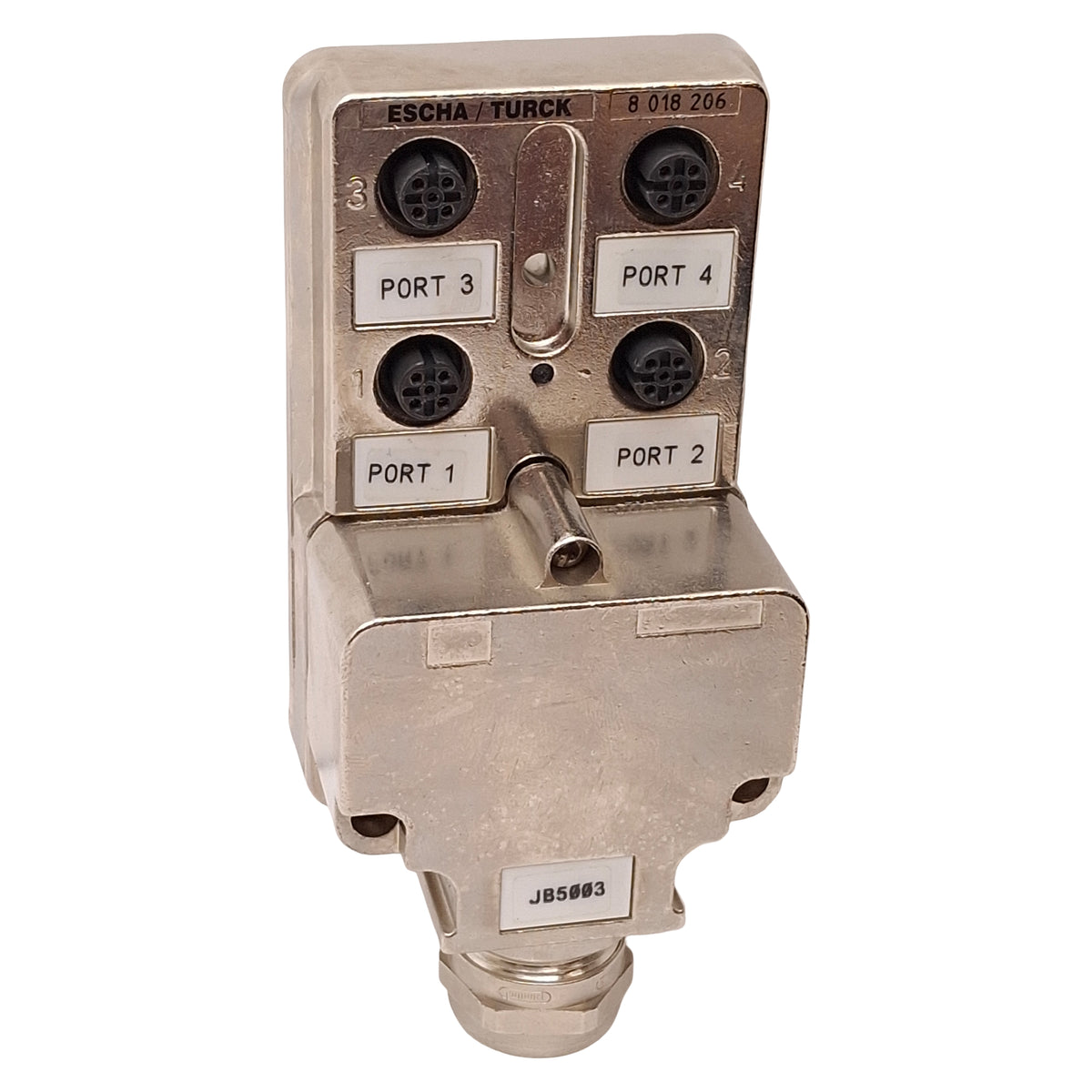 Used Escha/Turck U8018206 4MB12-5P1-MS-SK Junction Box 4-Port, M12 5-Pin Female, Zinc