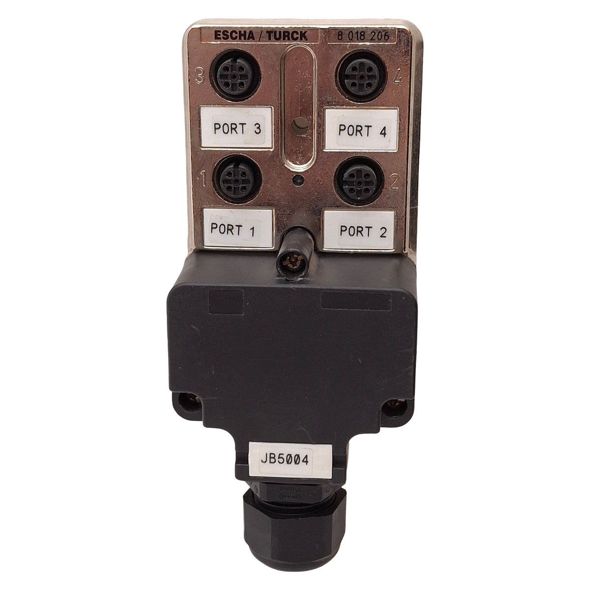 Used Escha/Turck U8018206 4MB12-5P1-MS-SK Junction Box, (4x) M12 5-Pin Female Plastic