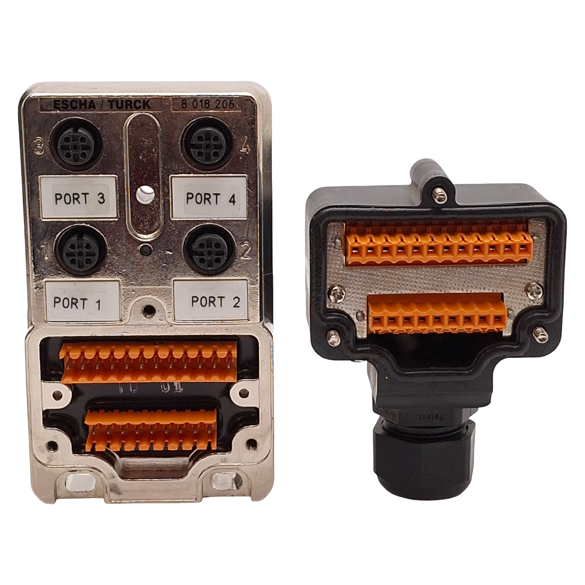 Used Escha/Turck U8018206 4MB12-5P1-MS-SK Junction Box, (4x) M12 5-Pin Female Plastic