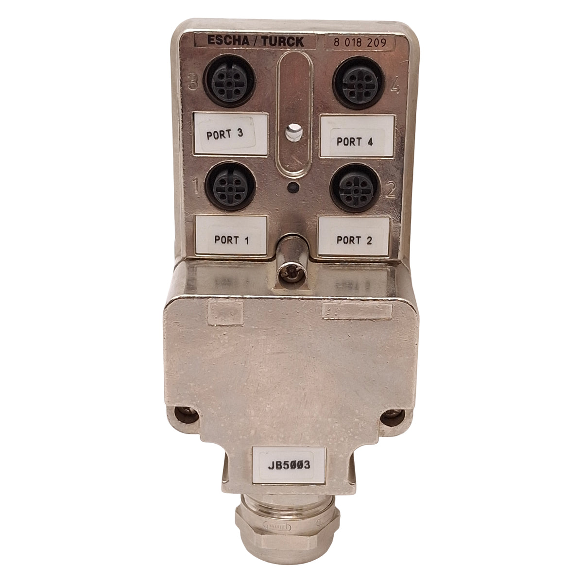 Used Escha/Turck U8018209 4MB12-5P1-MS-SK Junction Box 4-Port, M12 5-Pin Female, Zinc