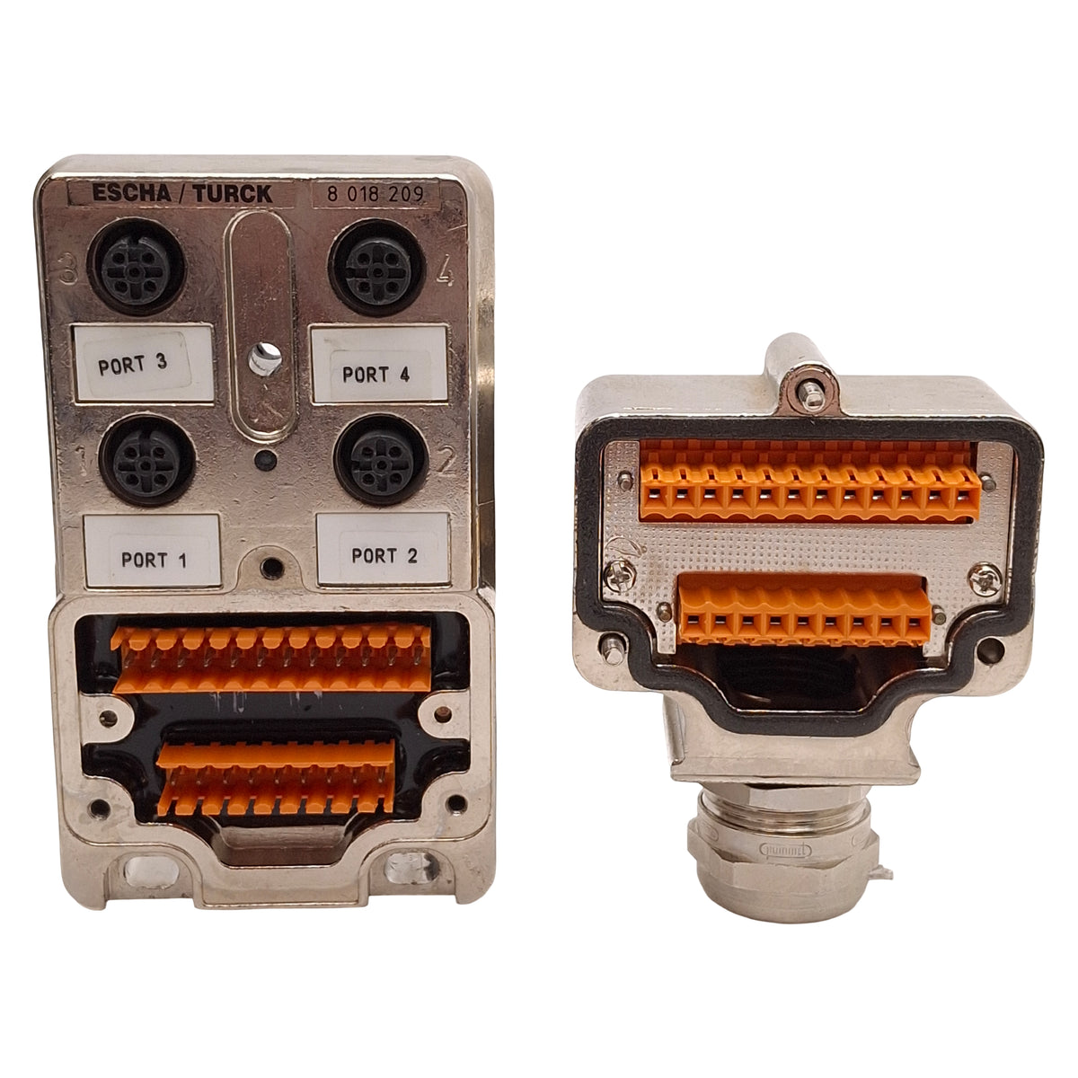 Used Escha/Turck U8018209 4MB12-5P1-MS-SK Junction Box 4-Port, M12 5-Pin Female, Zinc
