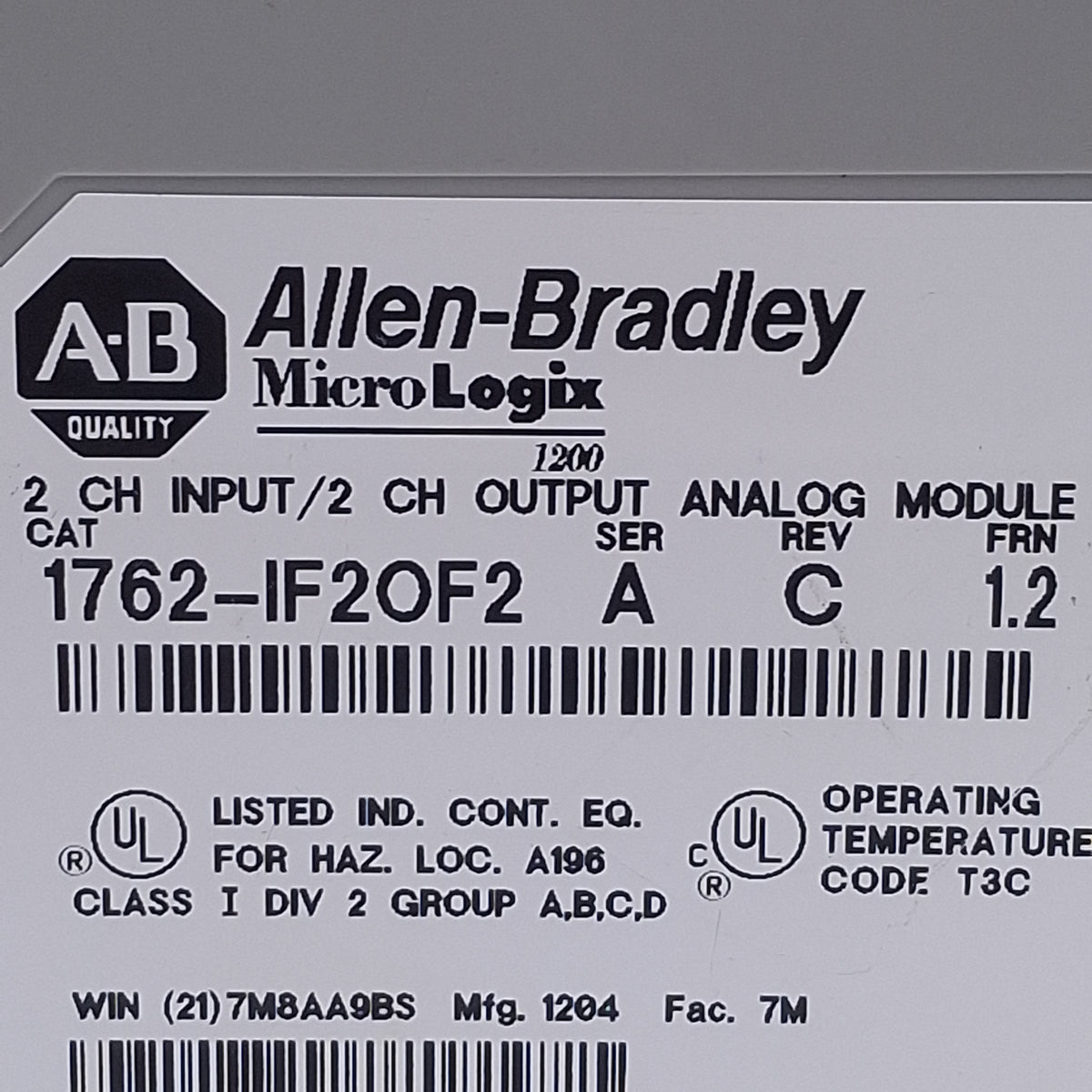 Used Allen Bradley 1762-IF2OF2 Series A MicroLogix 1200 Analog I/O Module *DIN Lock*