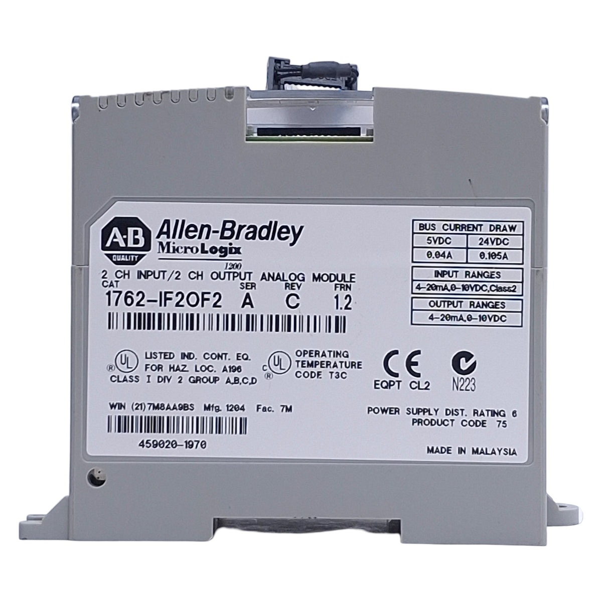 Used Allen Bradley 1762-IF2OF2 Series A MicroLogix 1200 Analog I/O Module *DIN Lock*