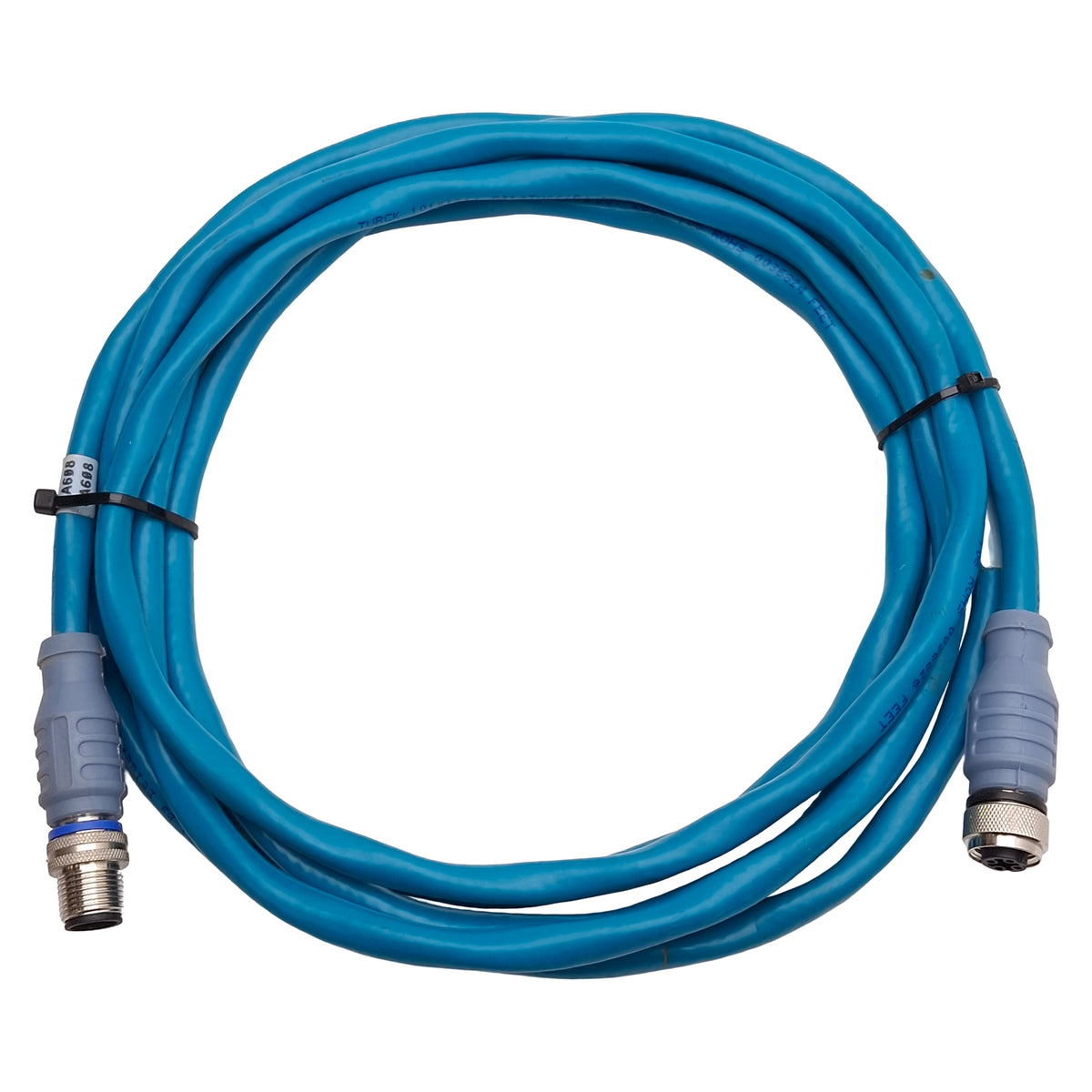 Used Turck RSSD RKSD 441-3M Industrial Ethernet Cable, 250V 4A, M12 4-Pin, 3m