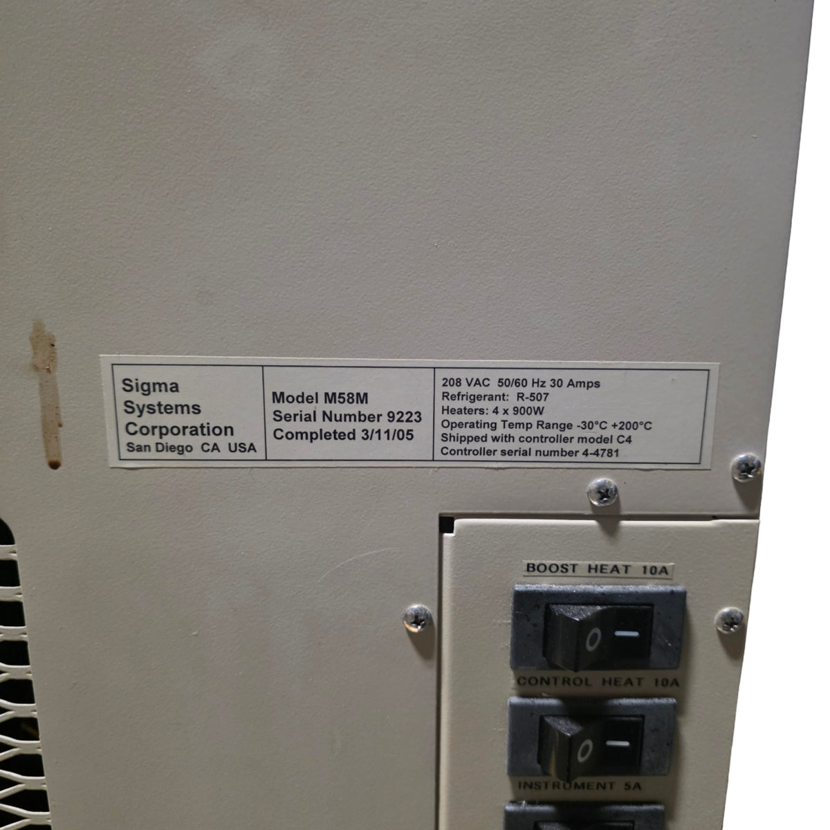 Used Sigma Systems M58M Thermal Test Chamber 2.1CuFt, -30° To 200°C, 208VAC 3-Ph 30A