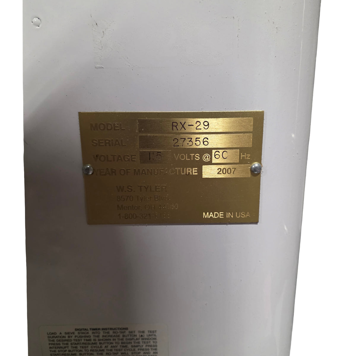 Used W.S. Tyler RX-29 RO-TAP Mechanical Sieve Shaker W/ R-30050 Sound Enclosure 120V