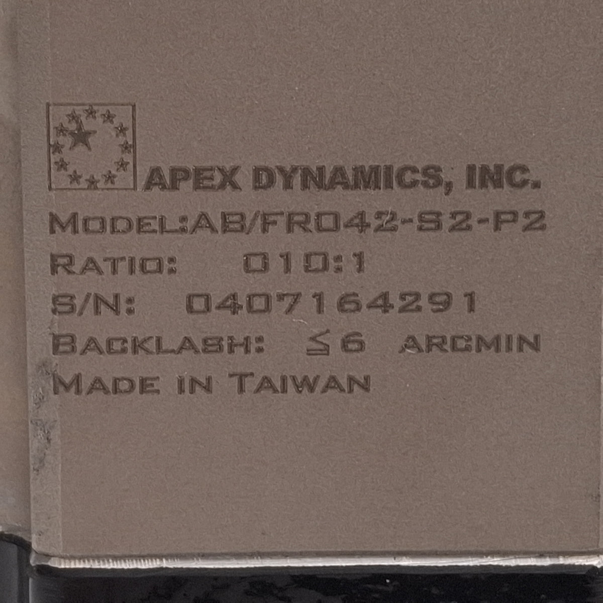 Used Apex Dynamics AB/FR042-S2-P2 Right Angle Gearhead, 10:1, M5, 55mm to 42mm Flange