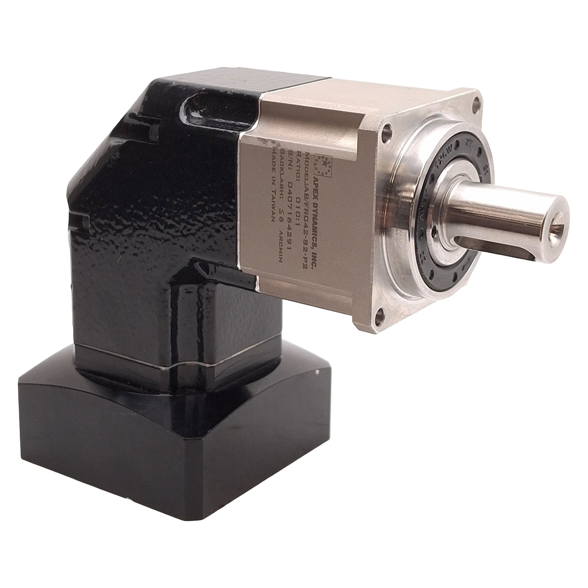 Used Apex Dynamics AB/FR042-S2-P2 Right Angle Gearhead, 10:1, M5, 55mm to 42mm Flange