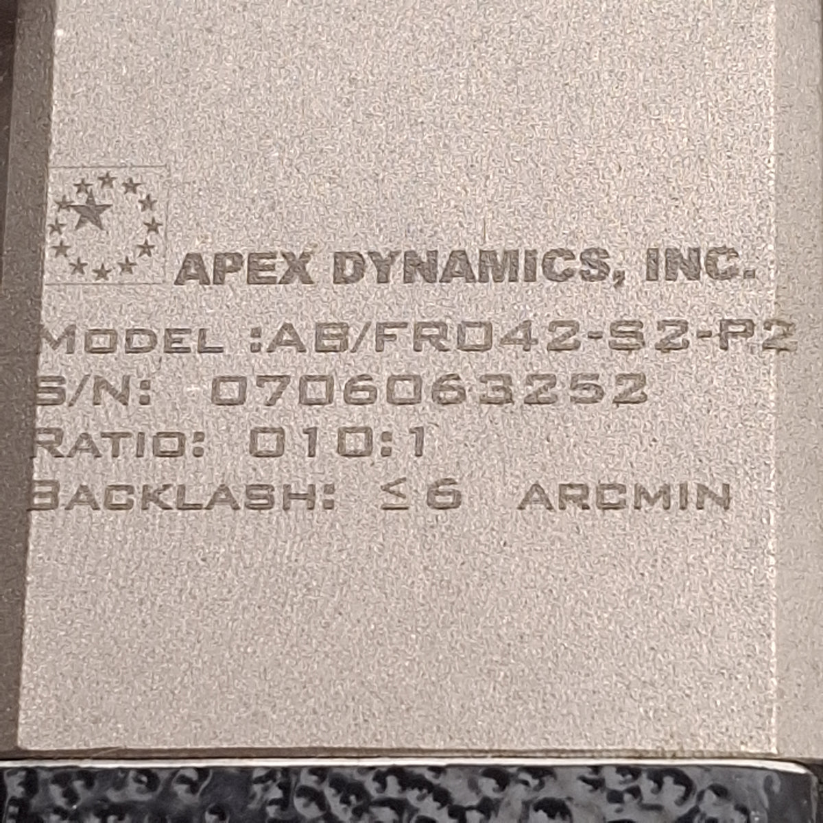 Used Apex Dynamics AB/FR042-S2-P2 Right Angle Gearhead, 10:1, M4, 55mm to 42mm Flange
