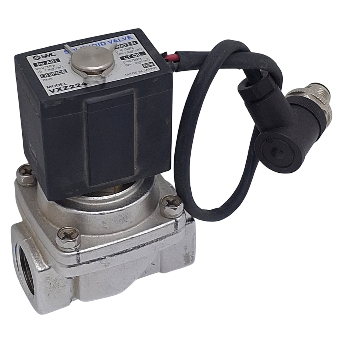 Used SMC VXZ2240-04T-5DZ1 Solenoid Valve, 2/2-Way, 1/2in NPT, 0-0.7MPa, 24VDC Coil