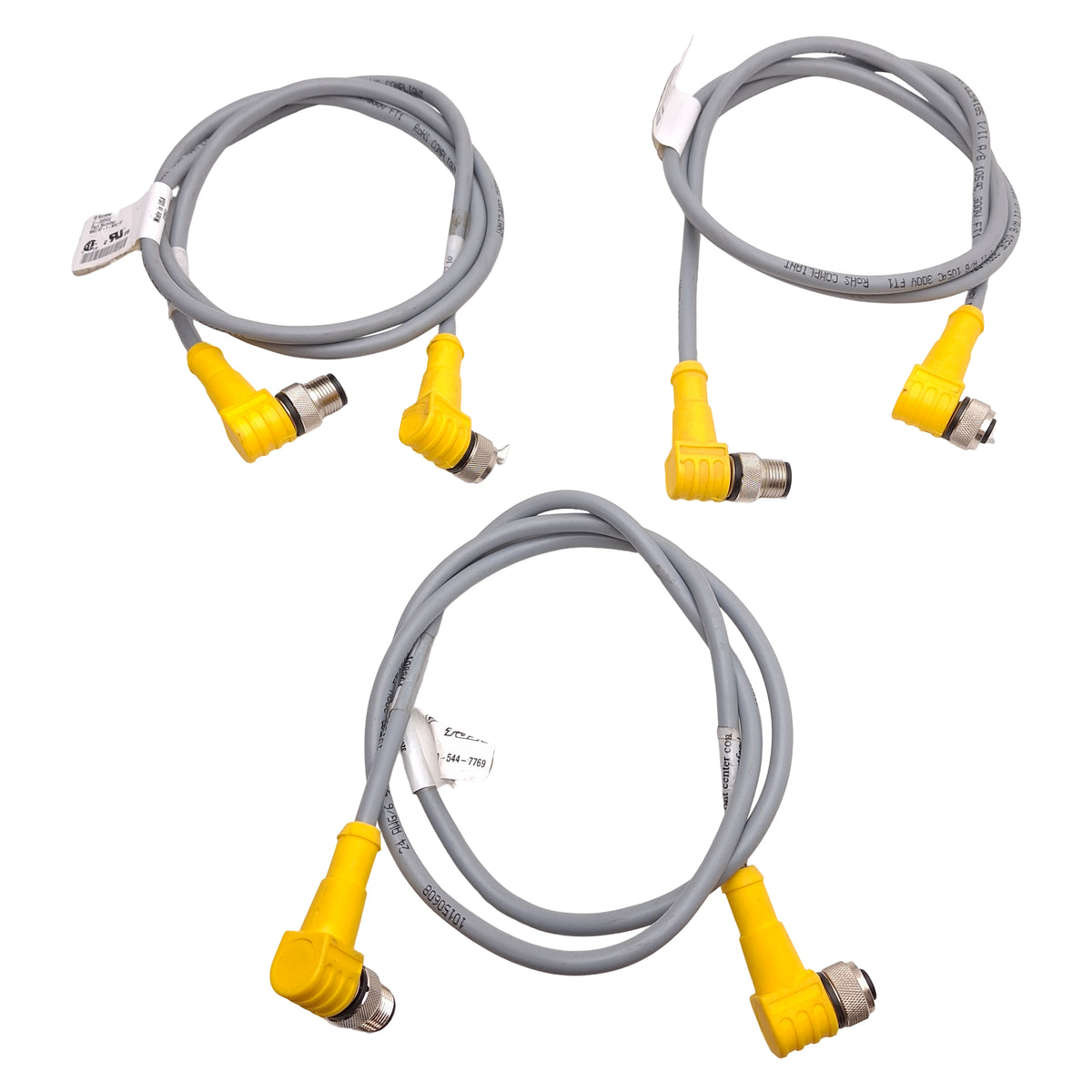 Used Lot of 3 Turck WKC 6T-1-WSC 6T Extension Cable, M12 6-Pin Male to Female, 1m