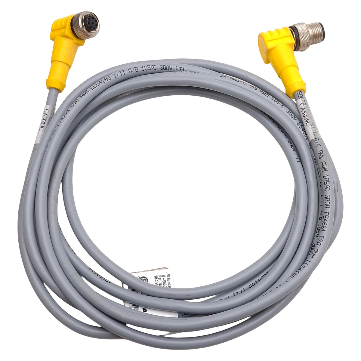Used Turck WKC 6T-3-WSC 6T Extension Cable, Right Angle M12 6-Pin Male to Female, 3m