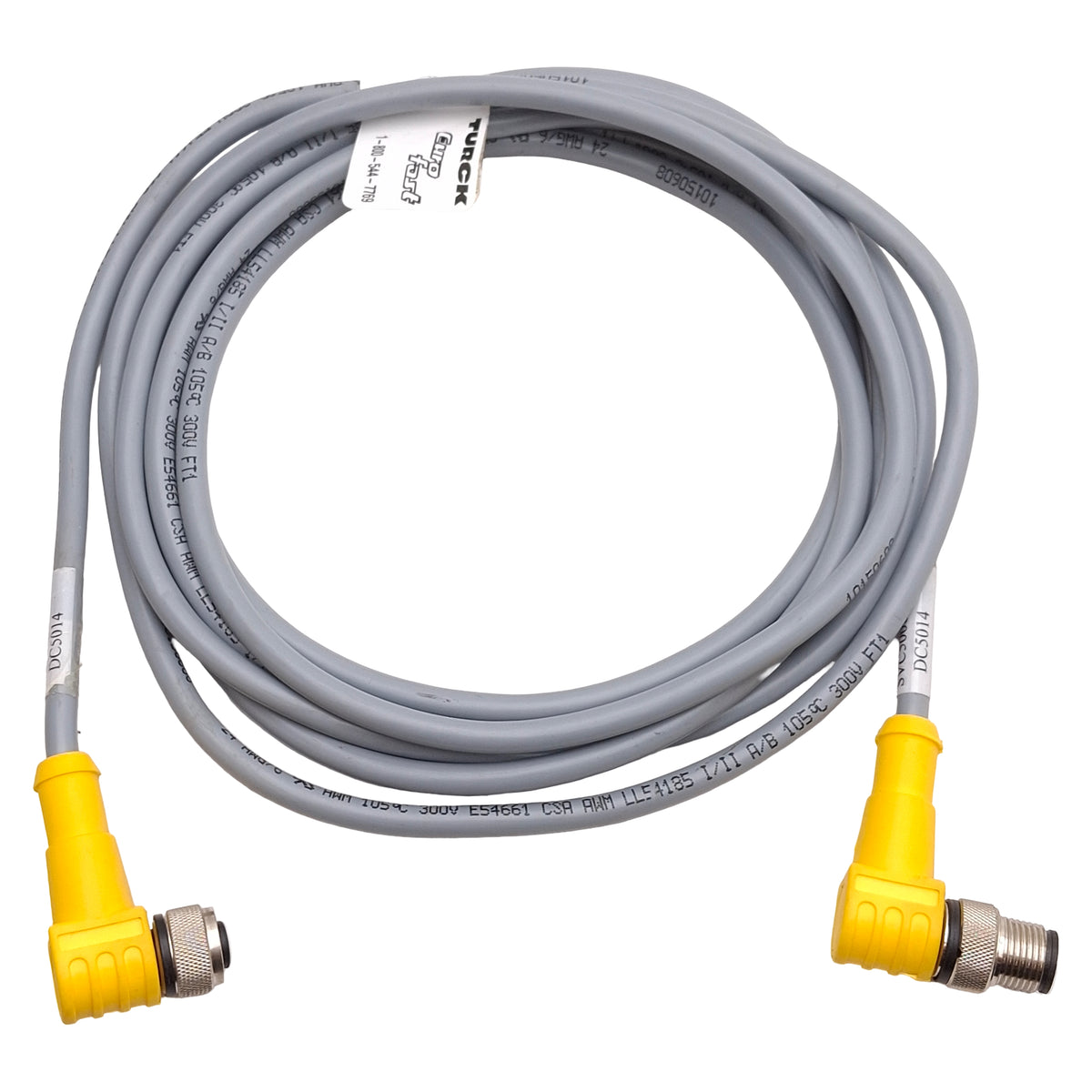 Used Turck WKC 6T-3-WSC 6T Extension Cable, Right Angle M12 6-Pin Male to Female, 3m