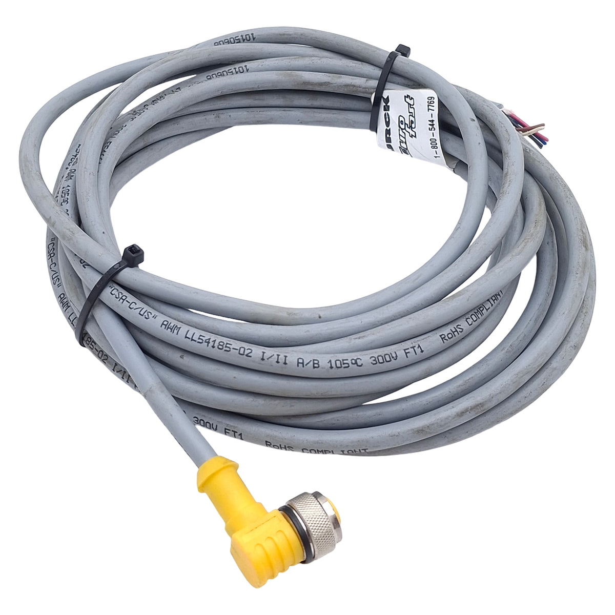 Used Turck WK4.6T-6 Cordset, 6-Pin M12 Right Angle Female to Leads, 4A 250VAC, 4m