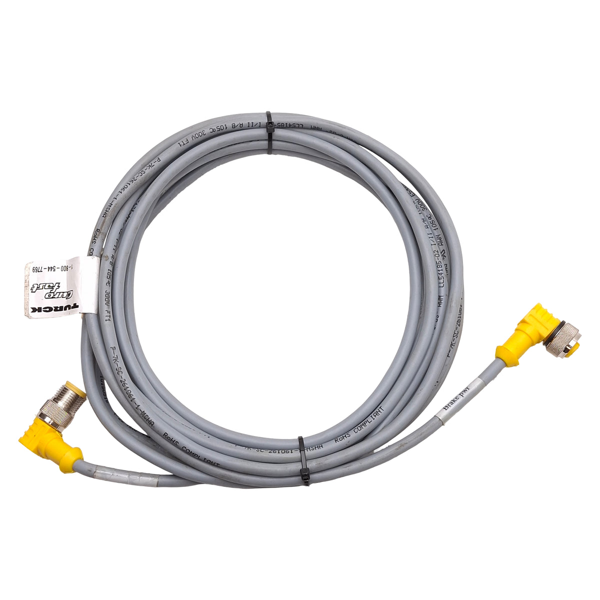 Used Turck WK 4.4T-4-WS 4.4T Extension Cable Right Angle M12 4-Pin Male to Female, 4m