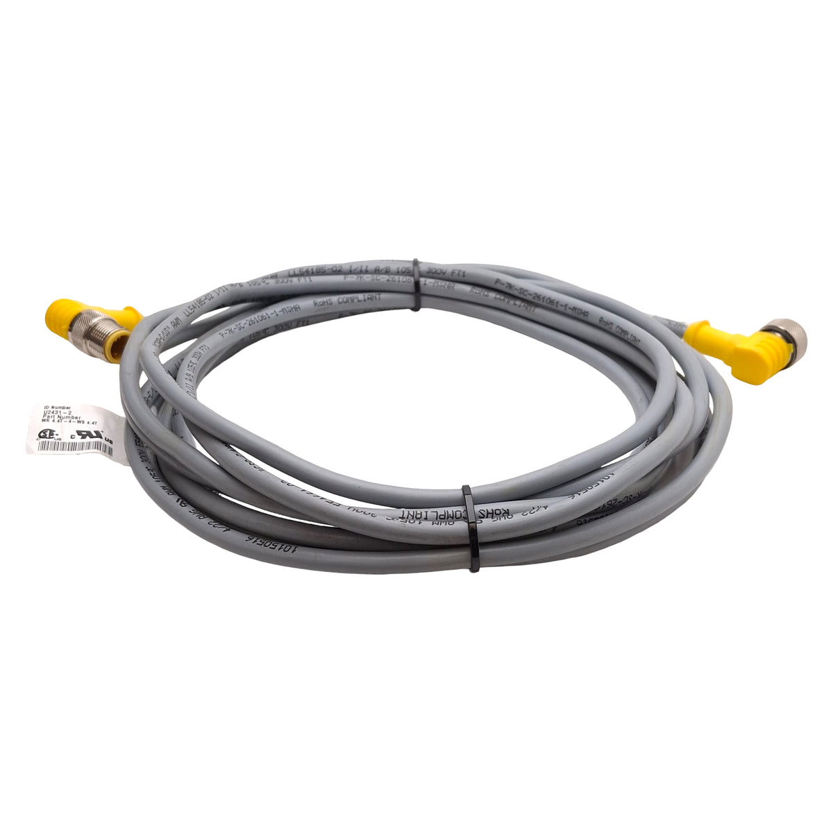 Used Turck WK 4.4T-4-WS 4.4T Extension Cable Right Angle M12 4-Pin Male to Female, 4m