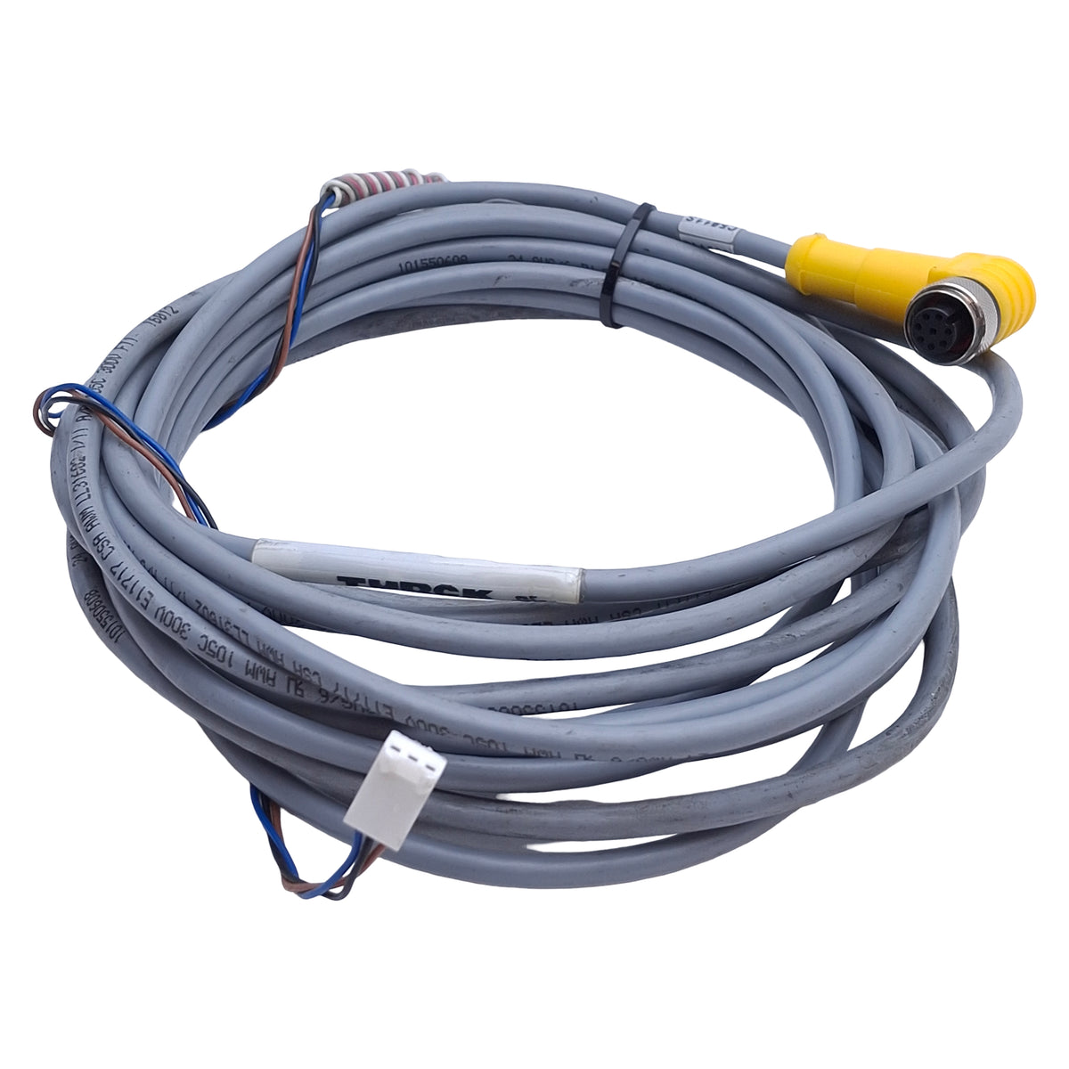 Used Turck WKC 6T-8 Single-Ended Cordset M12 Right-Angle 6-Pin Female, 16ft Length