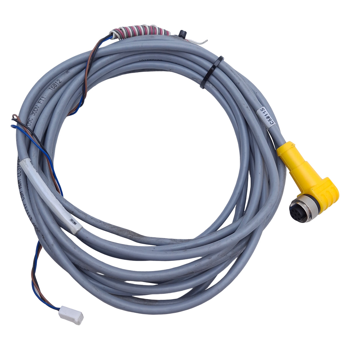 Used Turck WKC 6T-8 Single-Ended Cordset M12 Right-Angle 6-Pin Female, 16ft Length