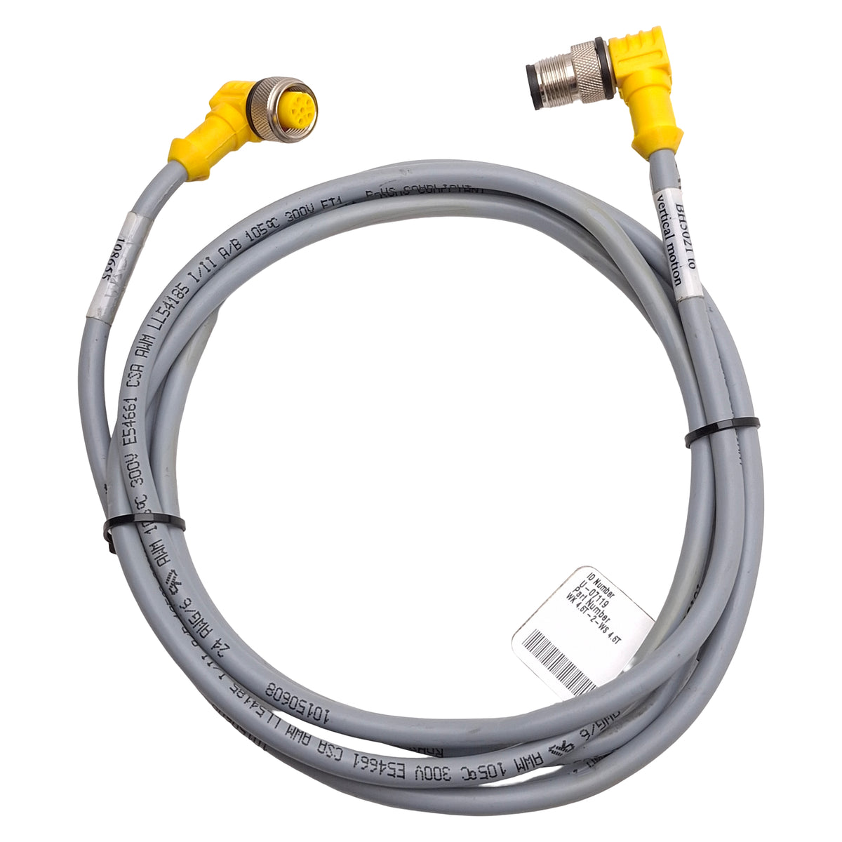 Used Turck WK 4.6T-2-WS 4.6T Extension Cable Right Angle M12 6-Pin Male to Female, 2m