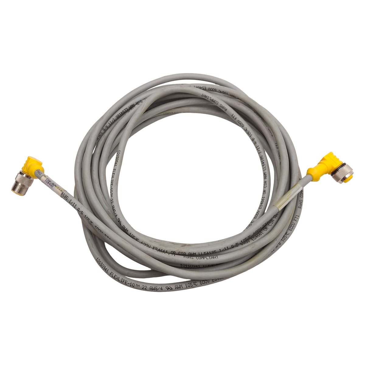 Used Turck WK 4.4T-5-WS 4.4T/S101 Extension Cable, 90° M12 4-Pin Male to Female, 5m