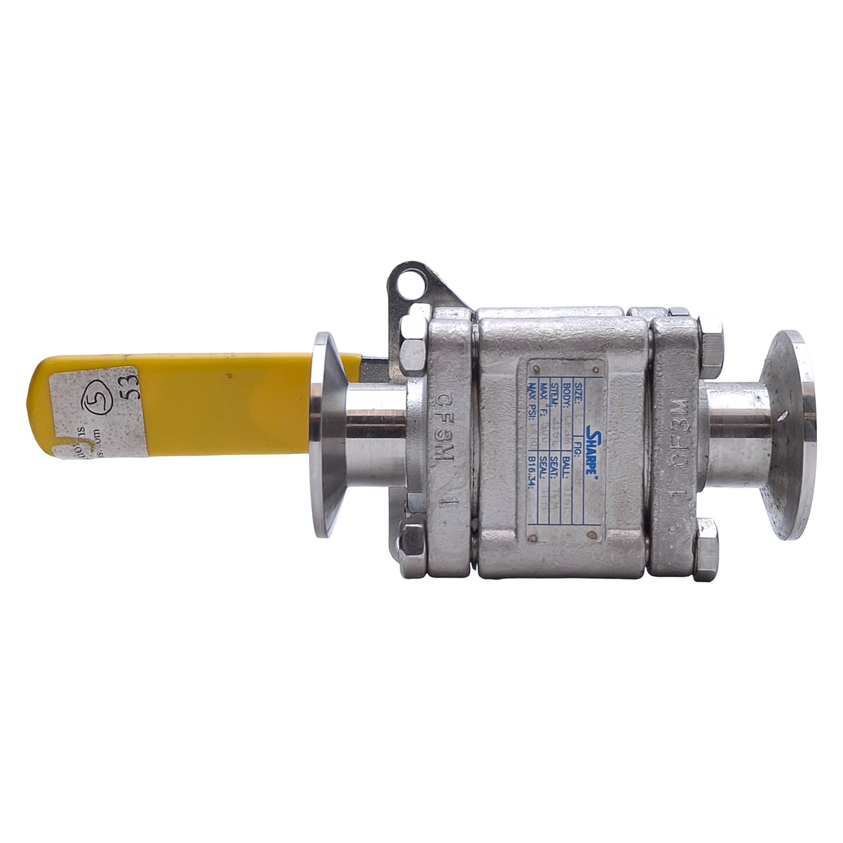 Used Sharpe 1-88-6-6-M-M-CE High Purity Three-Piece Ball Valve 1480psi, 1in Tri-Clamp