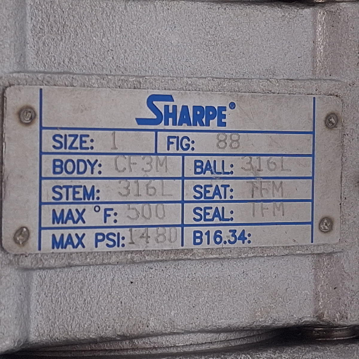 Used Sharpe 1-88-6-6-M-M-CE High Purity Three-Piece Ball Valve 1480psi, 1in Tri-Clamp