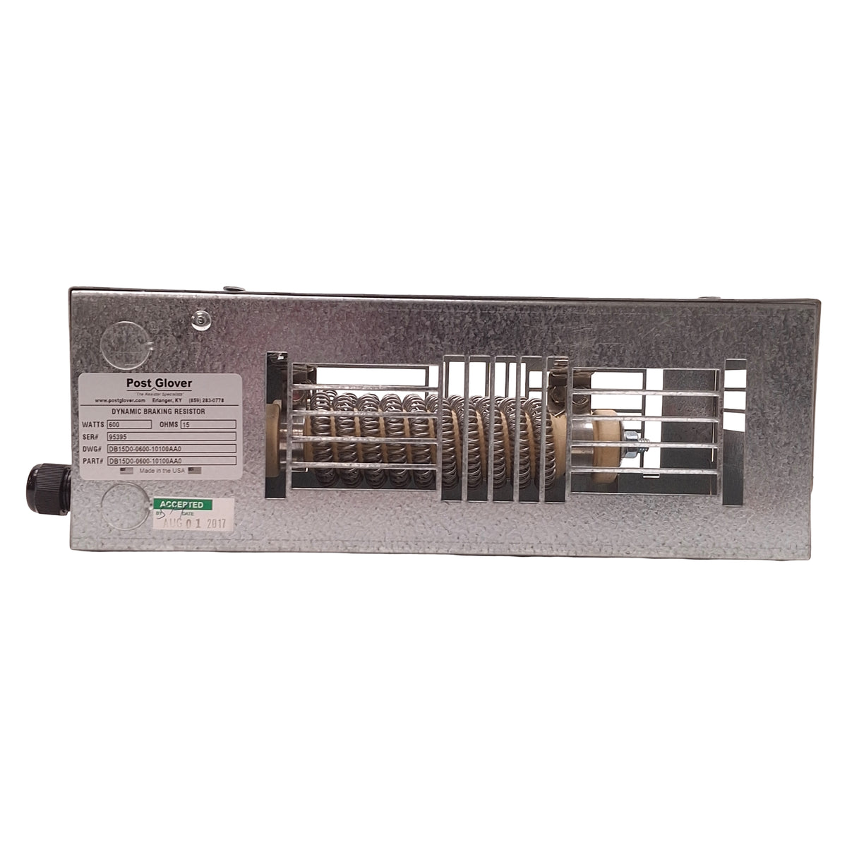 Used Post Glover DB15D0-0600-10100AA0 Braking Resistor 15Ohms, 600W, 14in x 4in x5in