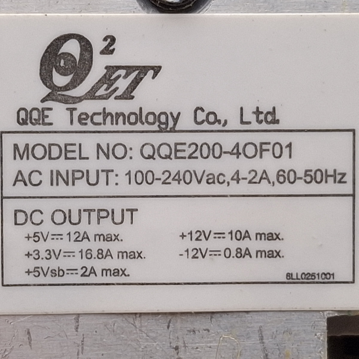 Used QQE Technology QQE200-4OF01 Power Supply, +5V/+3.3V/+5Vsp/+12V/-12V Output