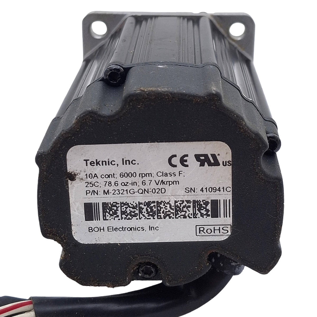 Used Teknic M-2321G-QN-02D Servo Motor, 6.7V/krpm 10A, 6000rpm, 78.6oz-in, NEMA 23