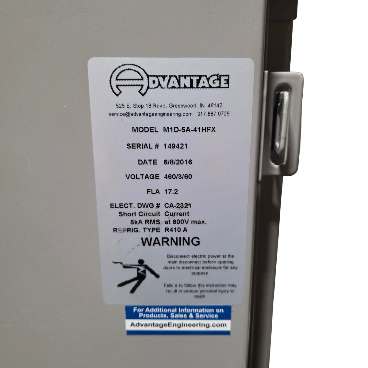 Used Advantage Engineering M1D-5A-41HFX Aircooled Portable Chiller 5 Ton 480VAC 17A