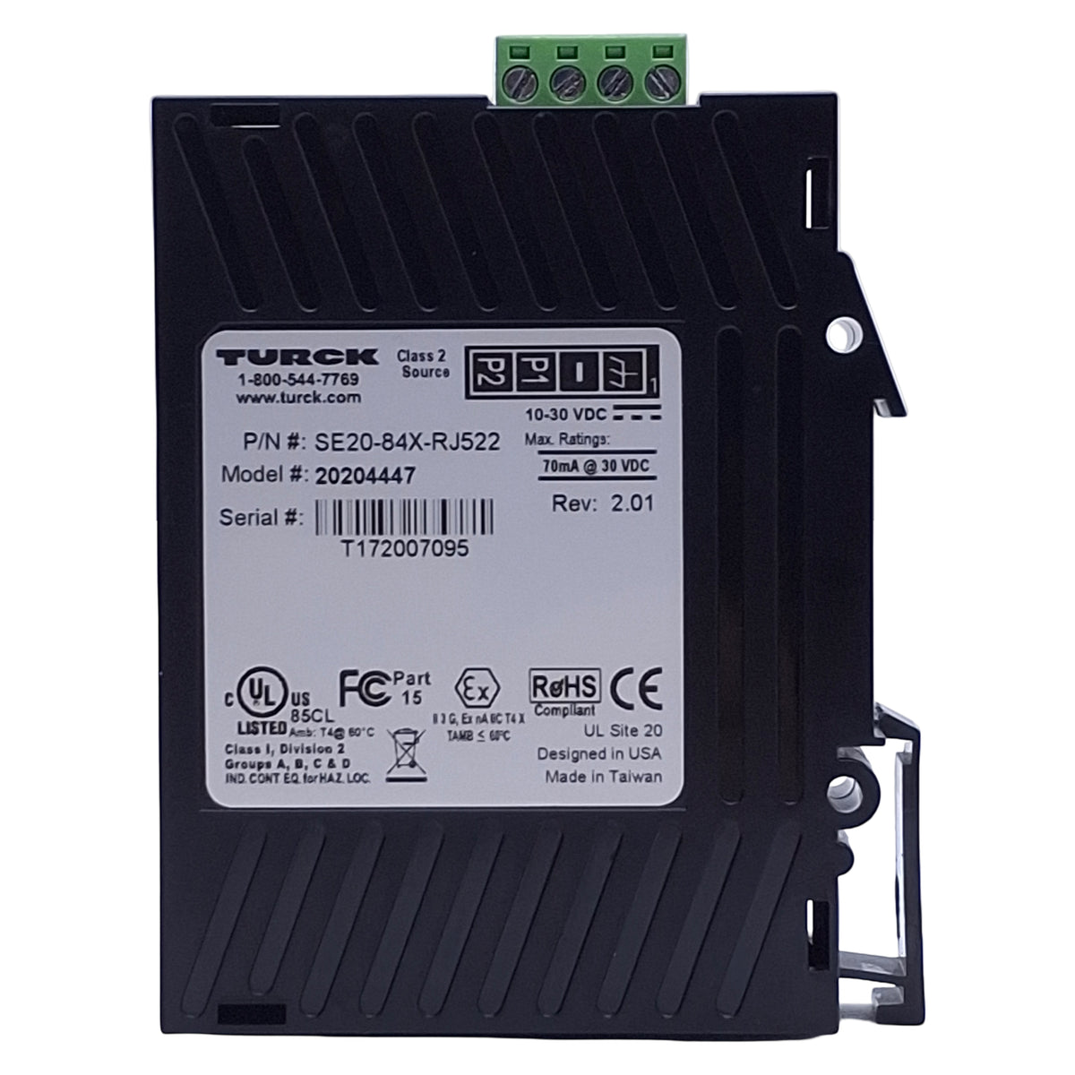 Used Turck SE20-84X-RJ522 Ethernet Unmanaged Switch 5-Port, 10-30VDC, 10/100Mbps
